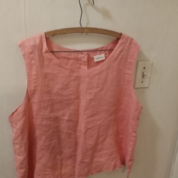 POETRY Sz 14 salmon peachy Linen top boxy sleeveless buttons in back - Picture 4 of 5
